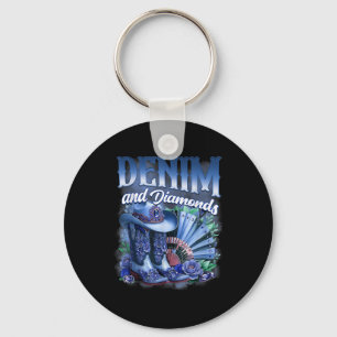 Denim And Diamonds Country Western Cowgirl Boots P Keychain