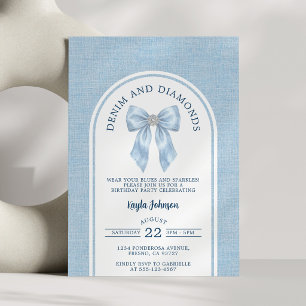 Denim and Diamonds Elegant Arch Watercolor Bow Invitation