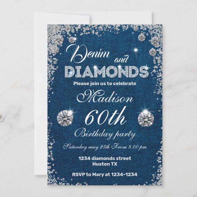 Denim and Diamonds invitation Chic Birthday Party  (Front)