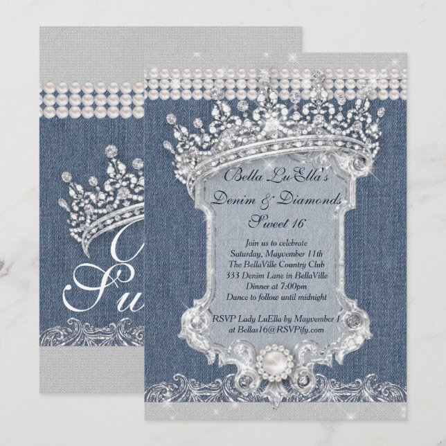 Denim and Diamonds Party Invitations (Front/Back)