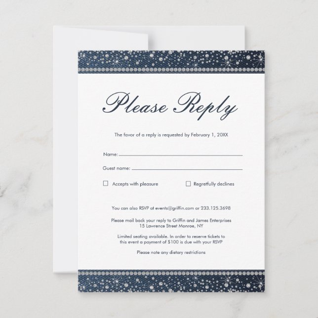 Denim and Diamonds Reply RSVP Card (Front)