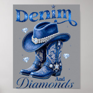 Denim And Diamonds Western Cowgirl Bachelorette Poster