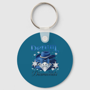 Denim and diamonds western cowgirl glam style for keychain
