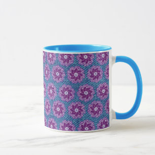 Denim and flower purple and blue mug