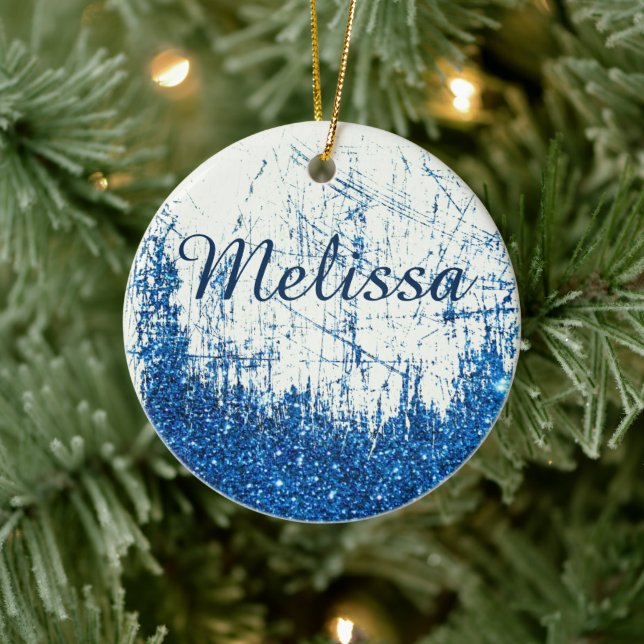 Denim and glitter personalized ceramic ornament (Tree)