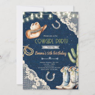Denim and lace cowgirl Birthday Invitation