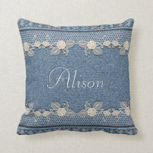 Denim and Lace - Personalize Throw Pillow