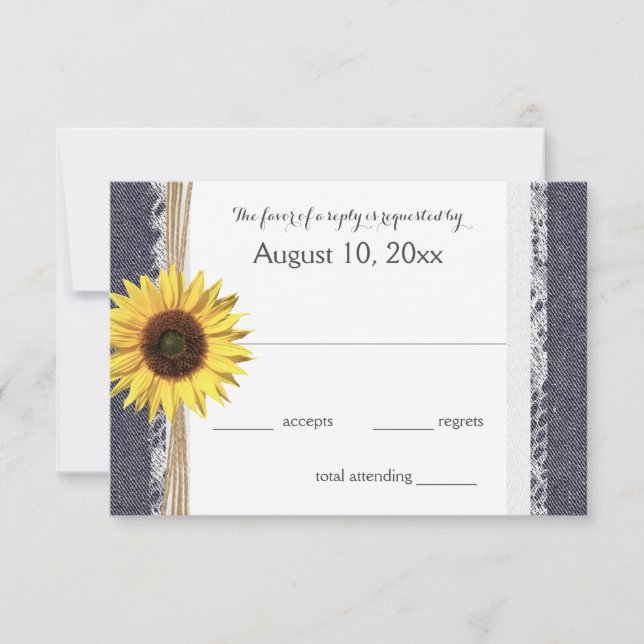 Denim and Lace Sunflower Wedding RSVP (Front)