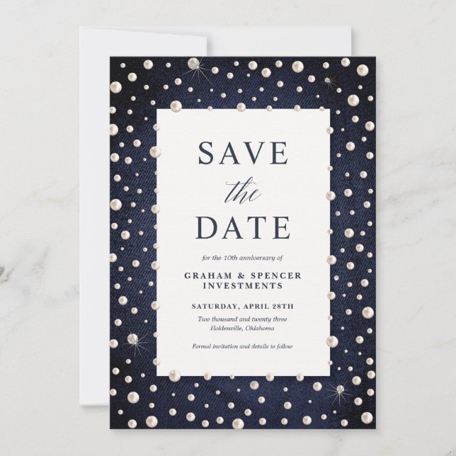 Denim and Pearl Save the Date Card (Front)