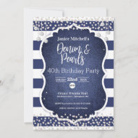 Denim and Pearls 40th Birthday Invitation