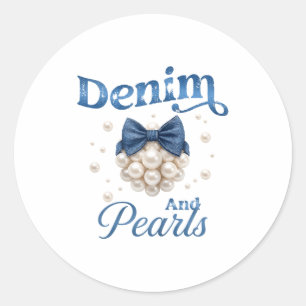 Denim and pearls bow jean western cowgirl ladies classic round sticker
