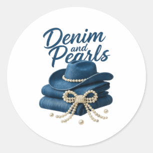 Denim And Pearls Outfit Women Western Cowgirl Rode Classic Round Sticker
