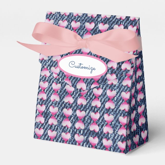 Denim And Tie Dyed Hearts Favour Box (Front Side)