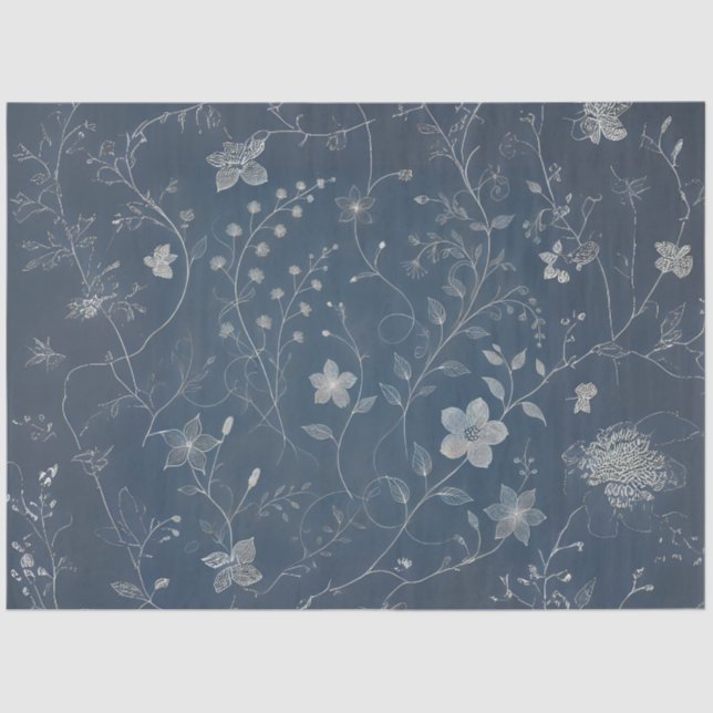  Denim and White Tiny Flowers Decoupage Tissue Paper (Front)