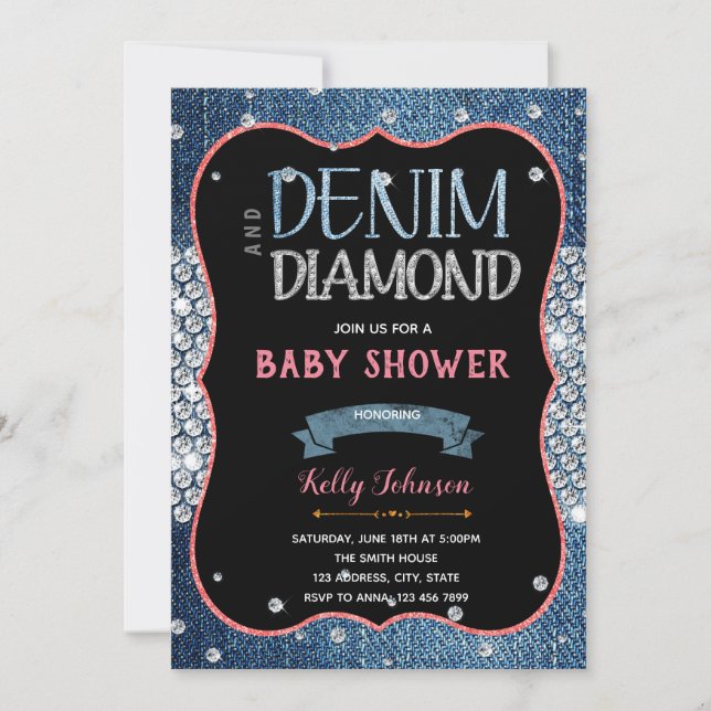 Denim baby shower diamants Invitation (Devant)