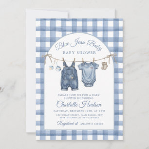 Denim Baby Shower Invitation, Boy Blue Jean Theme Invitation