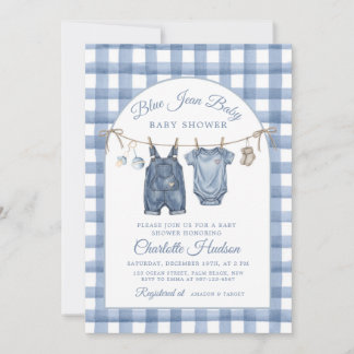 Denim Baby Shower Invitation, Boy Blue Jean Theme Invitation