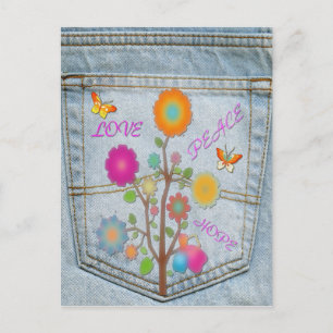 Denim Back Pocket Flower Peace Love Hope Post Card