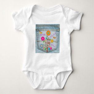 Denim Back Pocket Flowers Peace Love Hope Baby Bodysuit