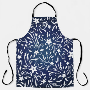 Denim Blooms: Floral Pattern Background Apron