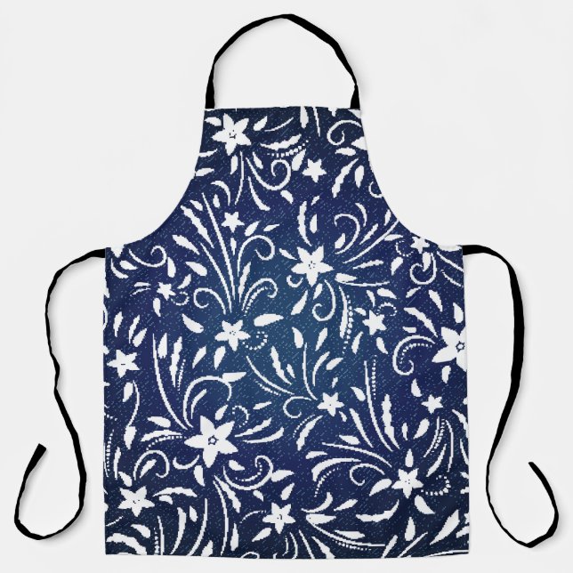 Denim Blooms: Floral Pattern Background Apron (Front)