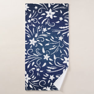 Denim Blooms: Floral Pattern Background Bath Towel