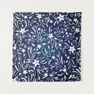 Denim Blooms: Floral Pattern Background Tapestry