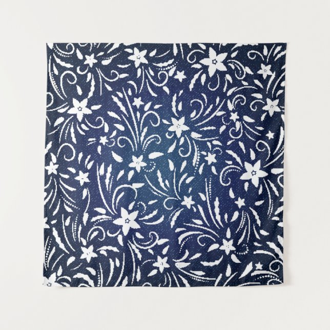 Denim Blooms: Floral Pattern Background Tapestry (Front)