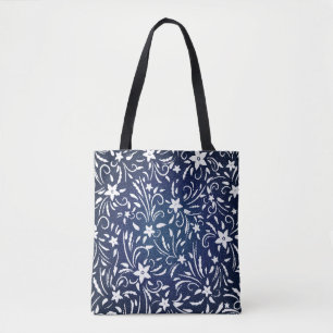 Denim Blooms: Floral Pattern Background Tote Bag