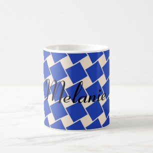 Denim Blue and Antique White Squares Coffee Mug