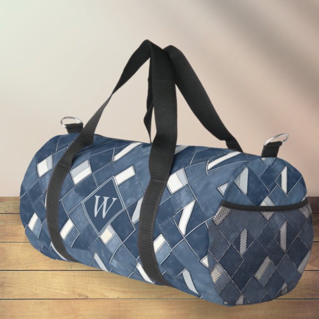 Denim Blue and White Monogram Initial Duffle Bag (Denim Blue and White Monogram Initial Duffle Bag)