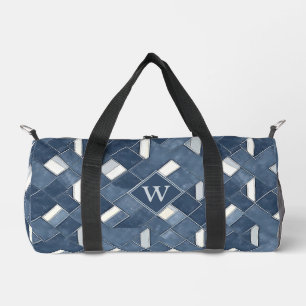 Denim Blue and White Monogram Initial Duffle Bag