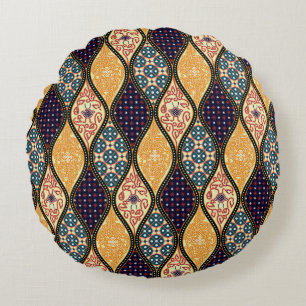 Denim Blue Art Nouveau: Seamless Round Pillow