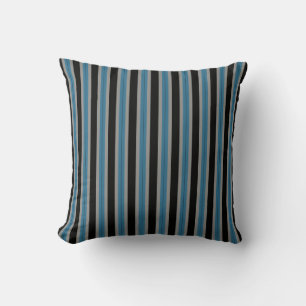 denim blue, black and gray stripes throw pillow