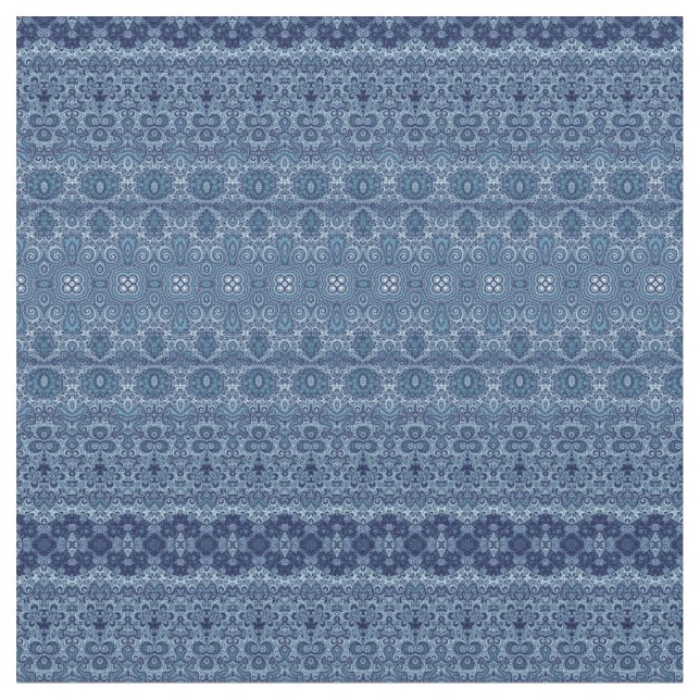 Denim Blue Bohemian Pattern Fabric (Close Up)