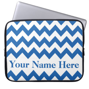 Denim Blue Bold Chevron with customizable text Laptop Sleeve