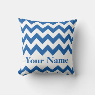Denim Blue Bold Chevron with monogram Throw Pillow