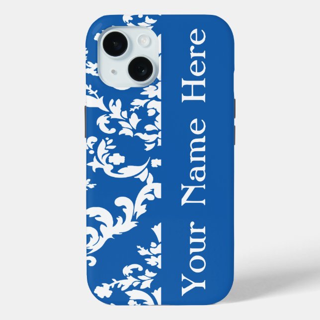Denim Blue Bold Damask w/ name @ Emporiomoffa Case-Mate iPhone Case (Back)