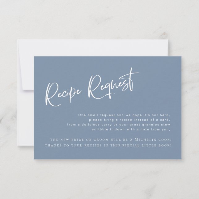 Denim Blue Bridal Shower Recipe Request Card (Front)