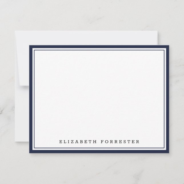 Denim Blue Classic Double Border Correspondence Card (Front)