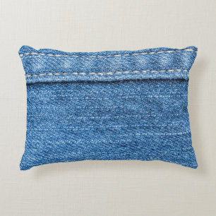 Denim Blue: Classic Jeans Texture. Accent Pillow