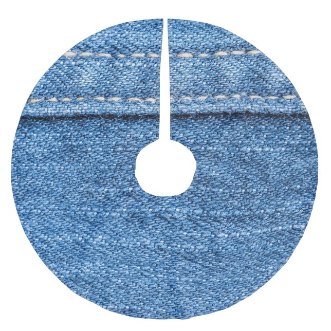 Denim Blue: Classic Jeans Texture. Brushed Polyester Tree Skirt (Front)