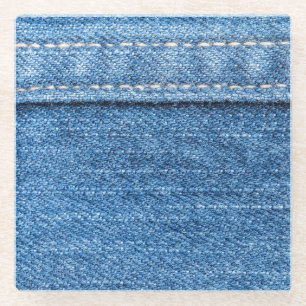Denim Blue: Classic Jeans Texture. Glass Coaster