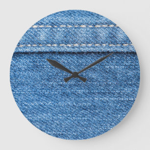 Denim Blue: Classic Jeans Texture. Large Clock