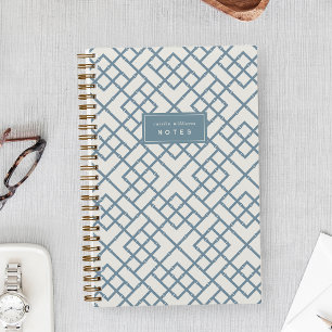Denim Blue   Coastal Bamboo Trellis Personalized Notebook