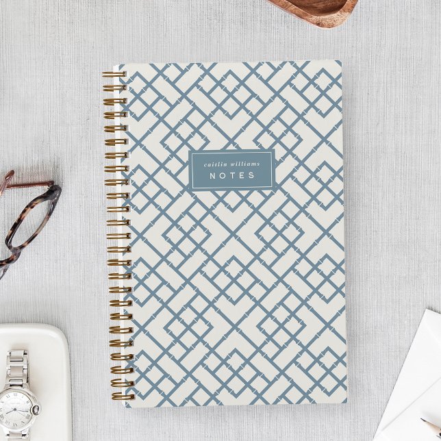 Denim Blue | Coastal Bamboo Trellis Personalized Notebook (Creator Uploaded)