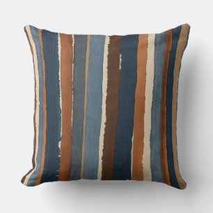 Denim-blue copper and brown stripes throw pillow