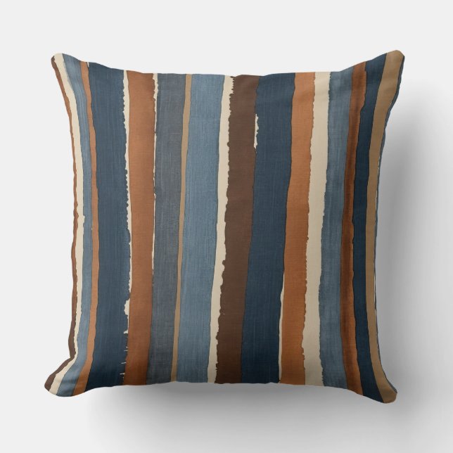 Denim-blue copper and brown stripes throw pillow (Front)