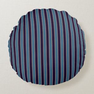 denim blue, dark purple and grey stripes round pillow
