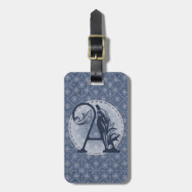 Denim Blue Decorative Monogram "A" Luggage Tag
